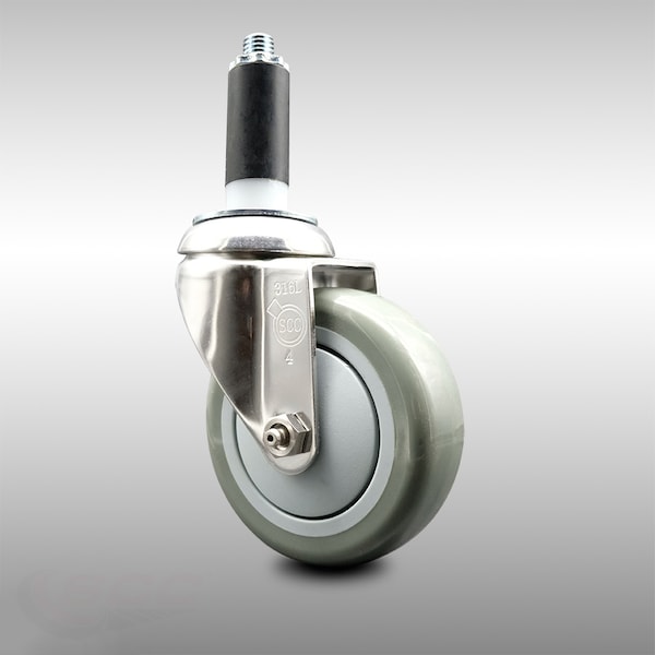 4 Inch 316SS Gray Polyurethane Wheel Swivel 1-1/8 Inch Expanding Stem Caster